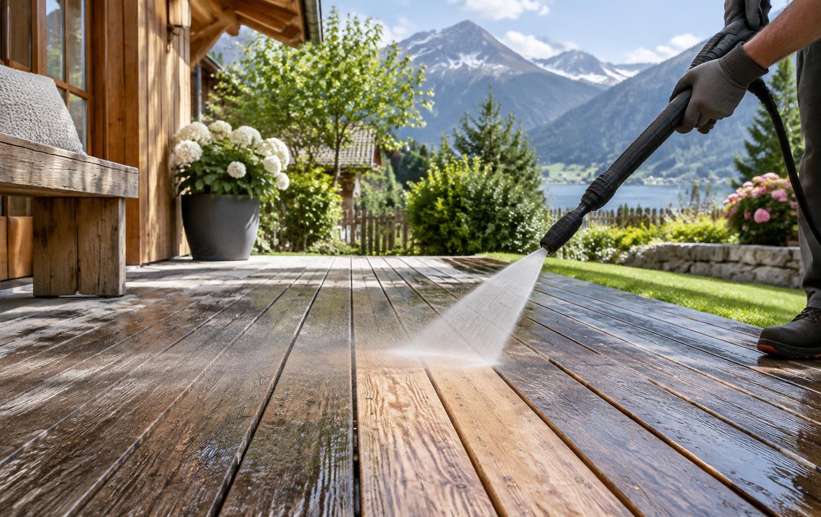 Nettoyage haute pression d’une terrasse en bois