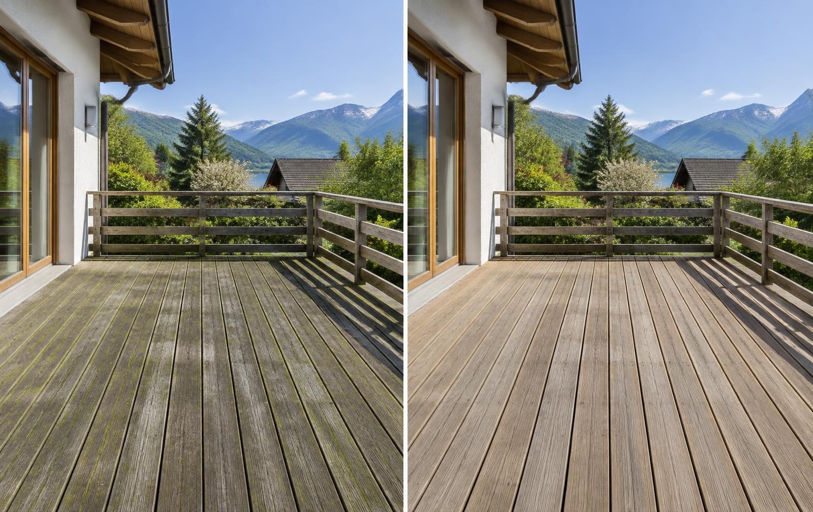 Terrasse en bois : avant et après nettoyage